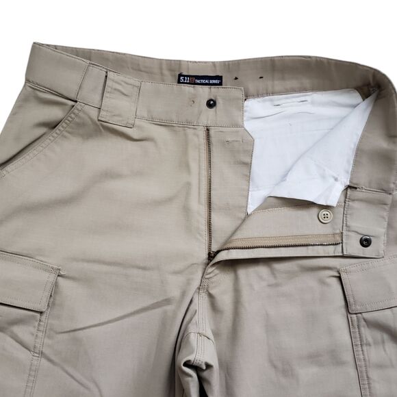 5.11 Tactical Cargo Pants Mens Large 35-39x30 Khaki Ripstop Double Knee - Picture 3 of 11